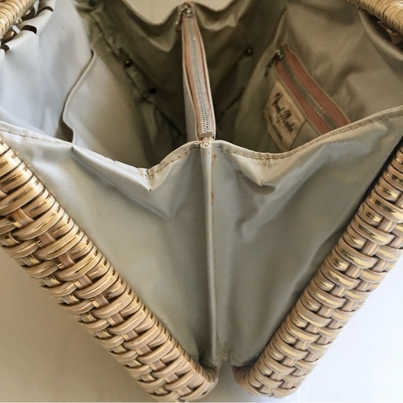 VTG BRITISH CROWN COLONY HONG KONG Purse Handbag Wicker Natural Gold - Picture 5 of 9